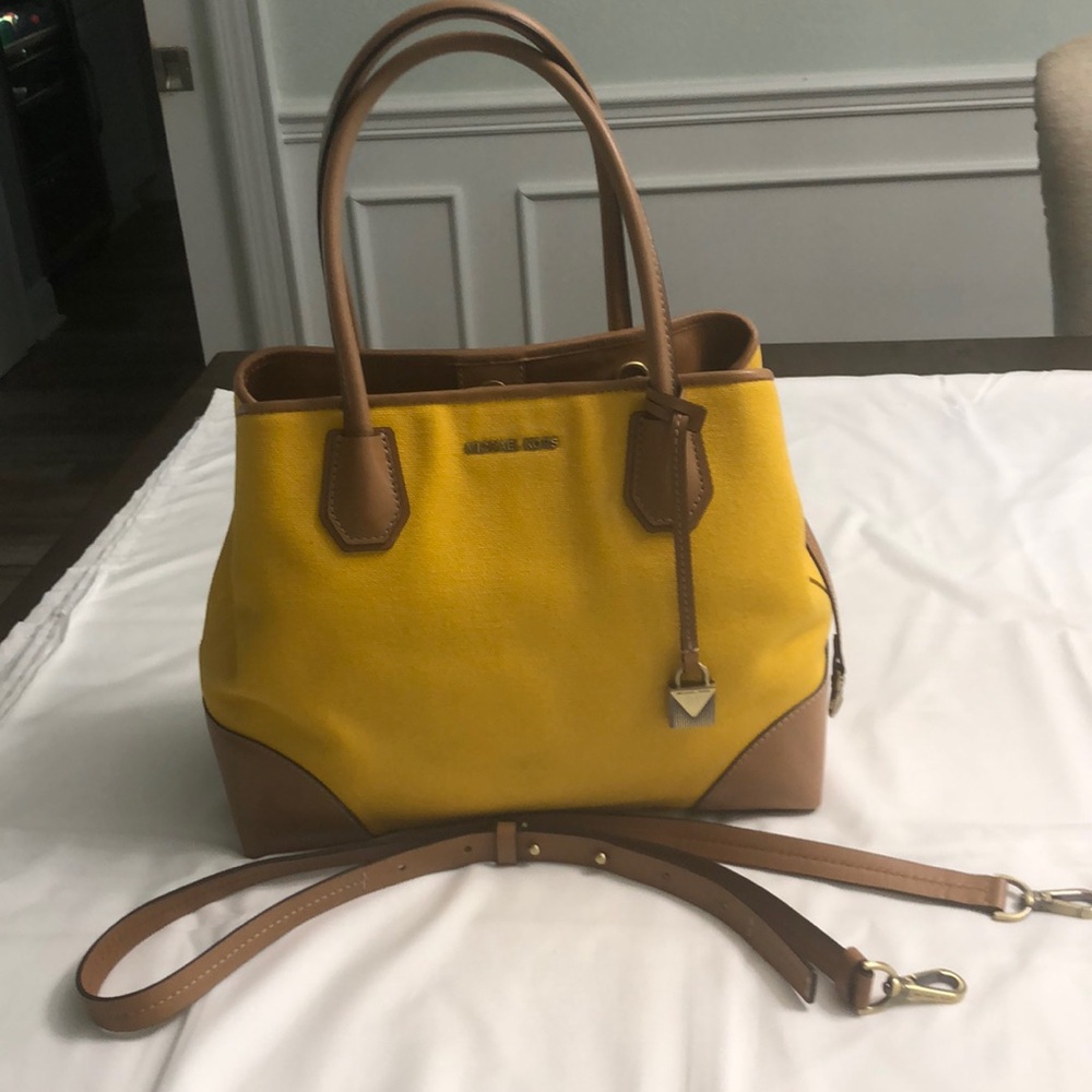 Michael Kors Yellow and Brown Leather-Trim Tote